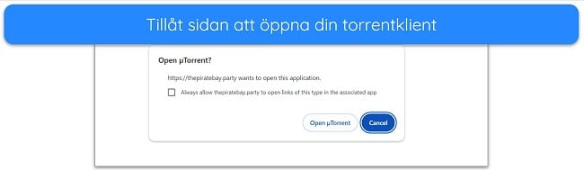 Skärmdump av meddelande för att öppna uTorrent-klient
