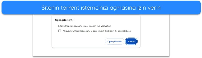 uTorrent istemcisini açma bildiriminin ekran görüntüsü