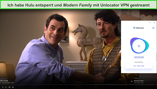 Screenshot von Unlocator, der Modern Family auf Hulu entsperrt.