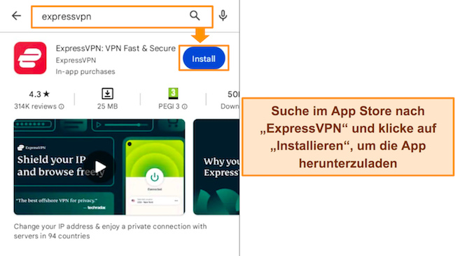 Bild der ExpressVPN-App im Google Play Store