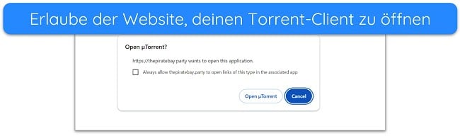 Screenshot der Benachrichtigung zum Öffnen des uTorrent-Clients