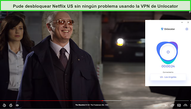 Captura de pantalla de Unlocator desbloqueando The Blacklist en Netflix.