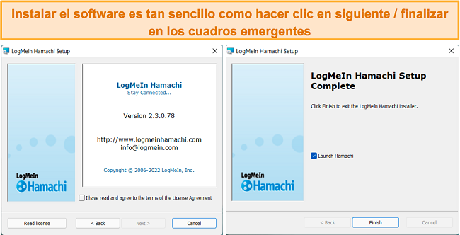 Captura de pantalla del proceso de instalación de LogMeIn Hamachi