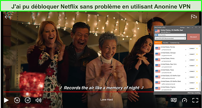 Capture d'écran d'Anonine VPN débloquant US Netflix.