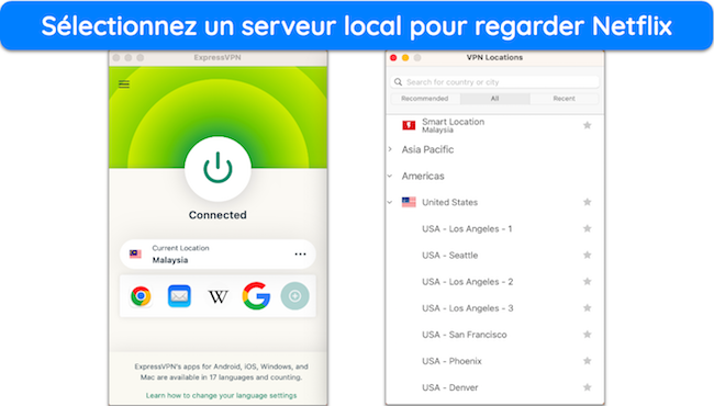 Capture d'écran de l'application ExpressVPN