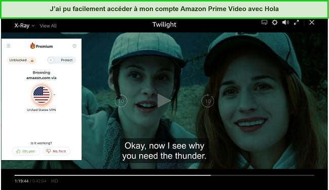 Capture d'écran de Hola débloquant Amazon Prime Video