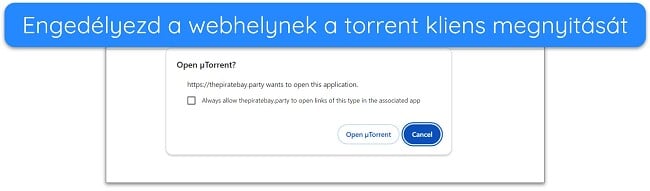 Képernyőkép az uTorrent kliens megnyitásához szükséges értesítésről