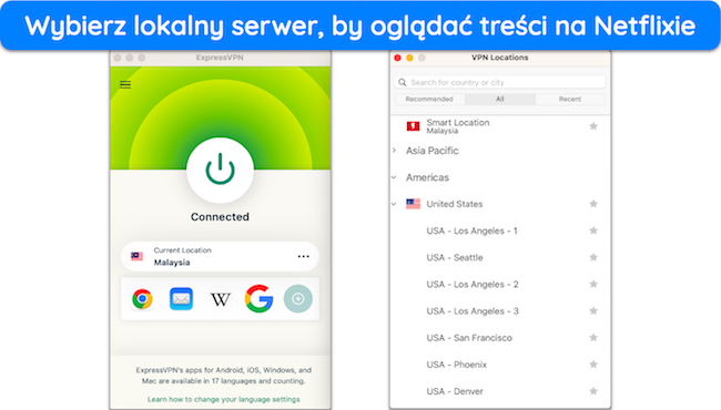 Zrzut ekranu aplikacji ExpressVPN