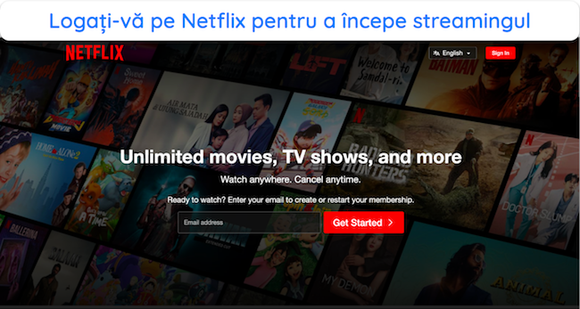 Captură de ecran a paginii de conectare a Netflix