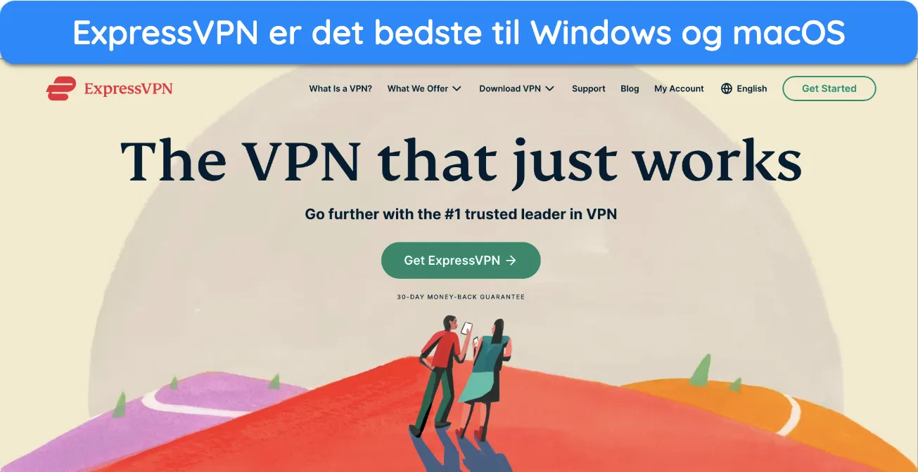 Skærmbillede af ExpressVPNs hjemmeside.