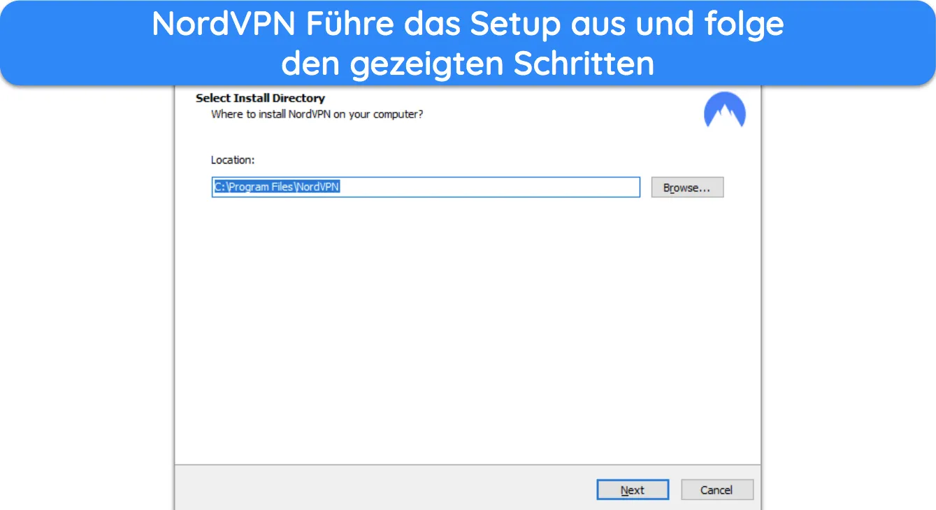 Screenshot, der den Beginn der Installation von NordVPN unter Windows zeigt.