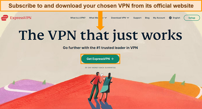 Image of ExpressVPN's website highlighting the 