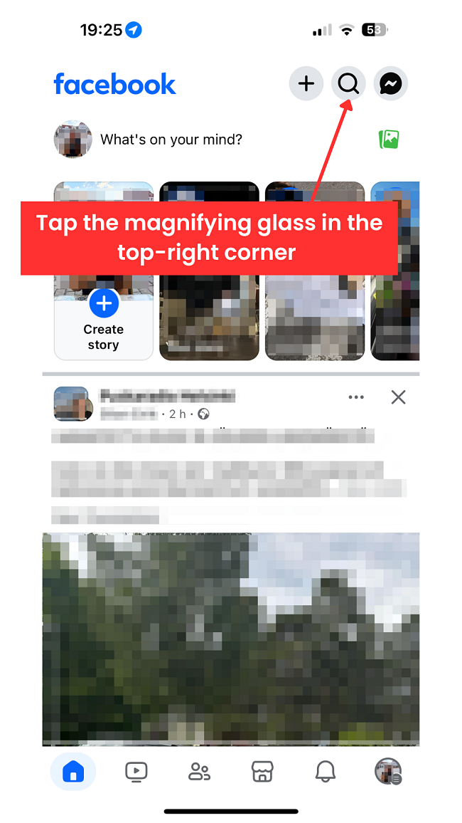 Screenshot of magnifying glass icon on Facebook