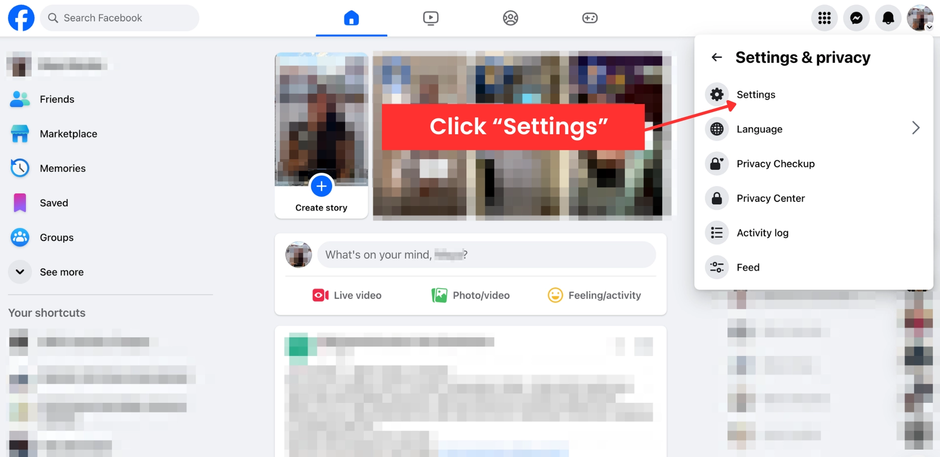 Screenshot of Facebook Settings menu