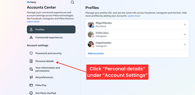 Click Personal details under Account settings