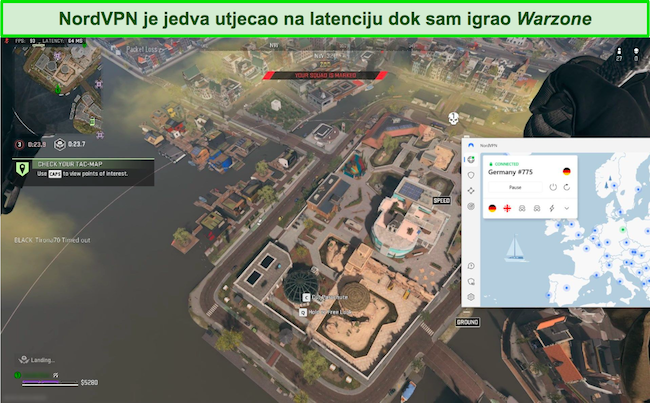 Igranje Call of Duty: Warzone dok ste povezani na njemački NordVPN poslužitelj.
