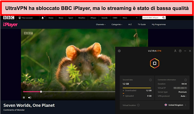 Screenshot di BBC iPlayer sbloccato dal server UltraVNC nel Regno Unito