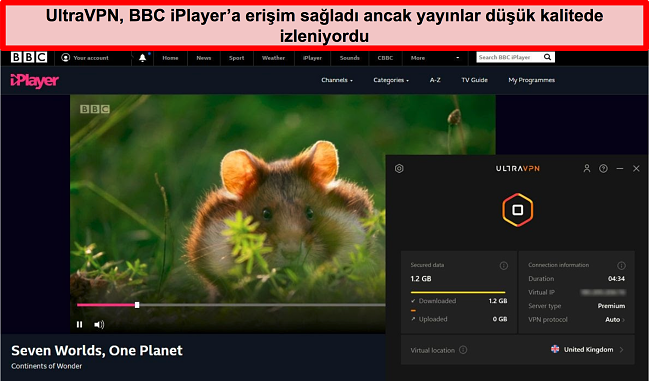 Birleşik Krallık'ta UltraVNc sunucusu tarafından engellenen BBC iPlayer'ın ekran görüntüsü