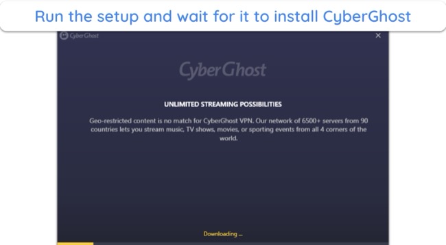 Screenshot of CyberGhost's installation in progress on Windows