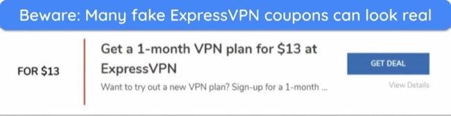 Screenshot of a fake ExpressVPN coupon