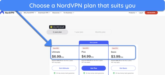 Screenshot showing how to choose a NordVPN subscription