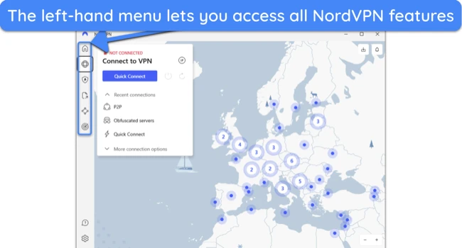 Screenshot of the navigation bar in NordVPN's desktop apps