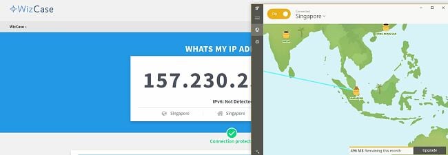 Tunnelbear gives Singapore IP address