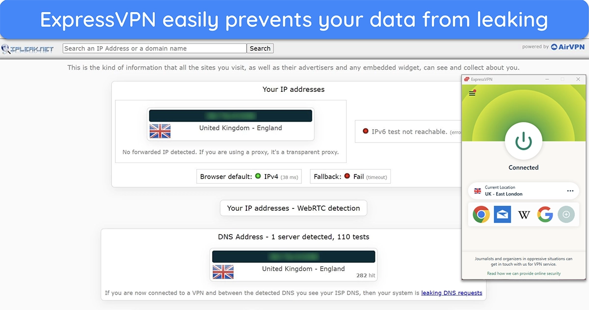 ExpressVPN won’t leak your IP address or personal data