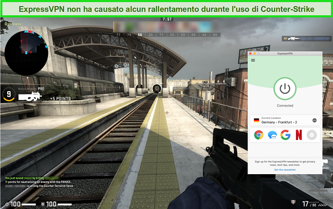 Schermata di Counter-Strike: gioco online offensivo globale mentre si è connessi a ExpressVPN