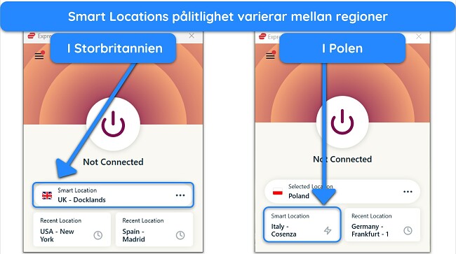 Skärmdump som visar ExpressVPNs Smart Location-funktion