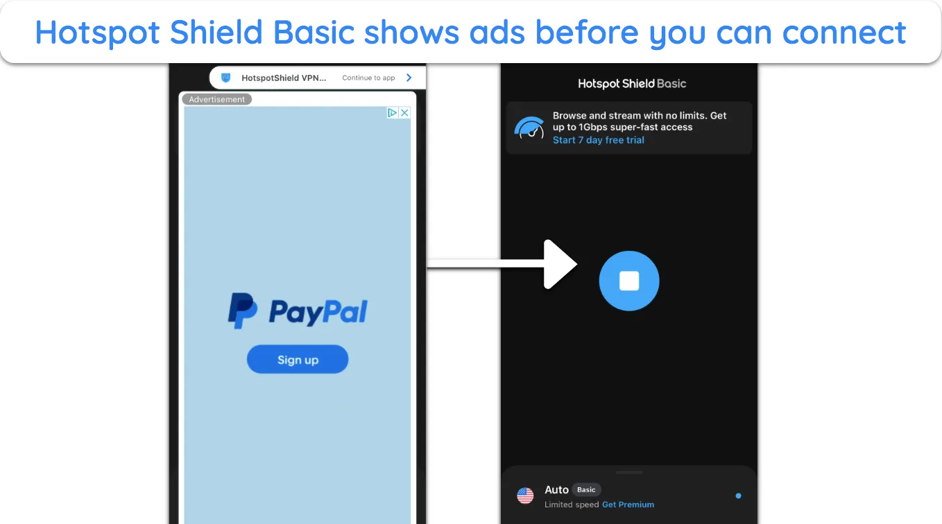 Hotspot Shield shows targeted ads to support its free plan