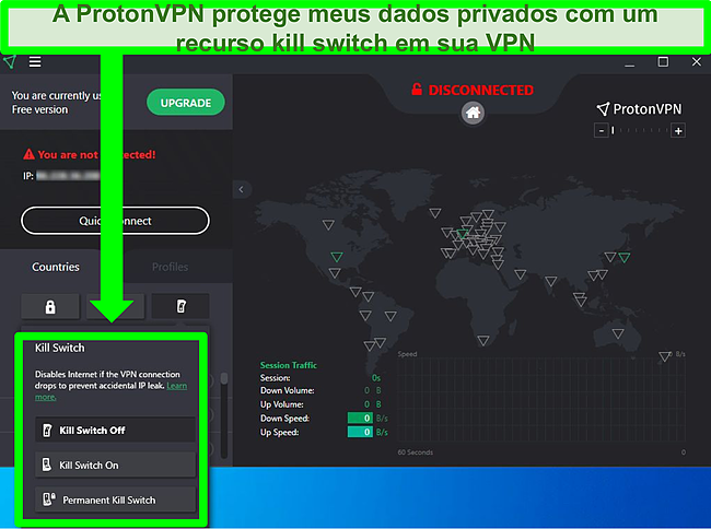 Captura de tela do switch de eliminação Proton VPN.