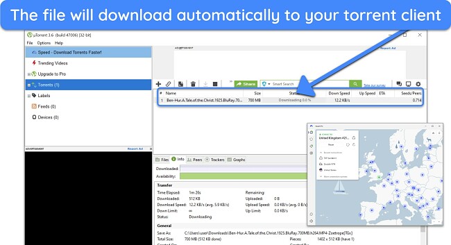 Screenshot of torrent downloading automatically in uTorrent