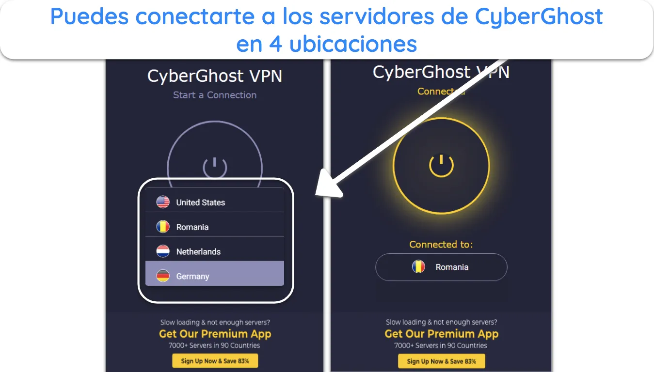 Captura de pantalla de la extensión de navegador de CyberGhost para Chrome.