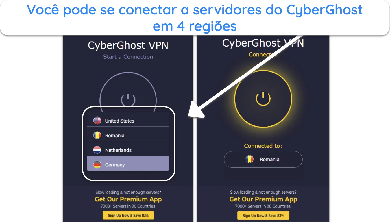 Captura de tela da extensão do navegador do CyberGhost para Chrome.