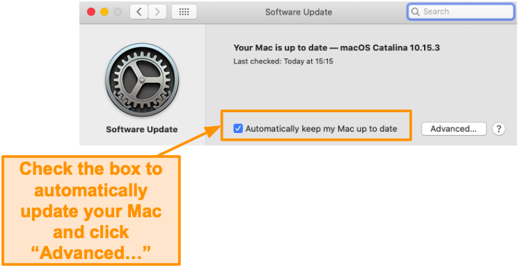 Screenshot of enabling automatically updating a Mac.