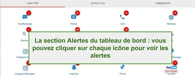 Capture d'écran de la section Alerte WebWatcher