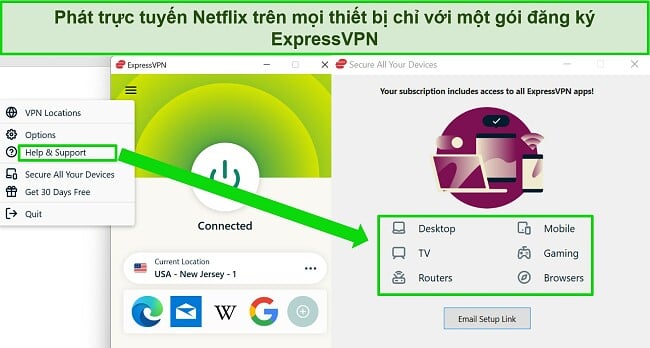 Screenshot of ExpressVPN Windows app showing device options to use ExpressVPN on