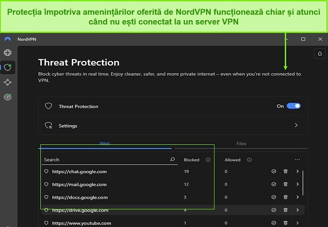 Funcția NordVPN de protecție împotriva amenințărilor