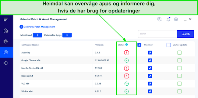 Skærmbillede, der viser Heimdals automatiske softwareopdateringsværktøj