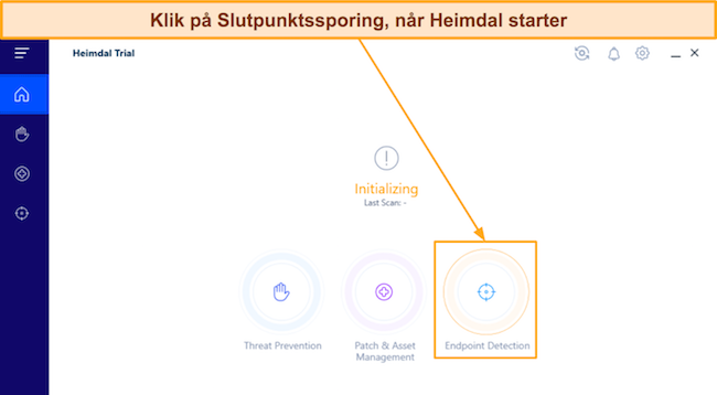 Skærmbillede, der viser, hvordan du får adgang til Heimdals Endpoint Detection-menu