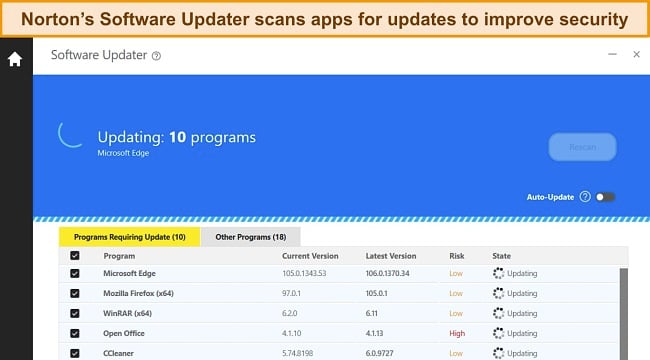 Norton software updater screenshot