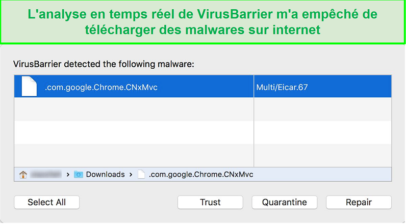 capture d'écran pop-up de bloqueur de malware intego