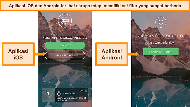 Tangkapan layar antarmuka utama untuk aplikasi iOS dan Android Panda.