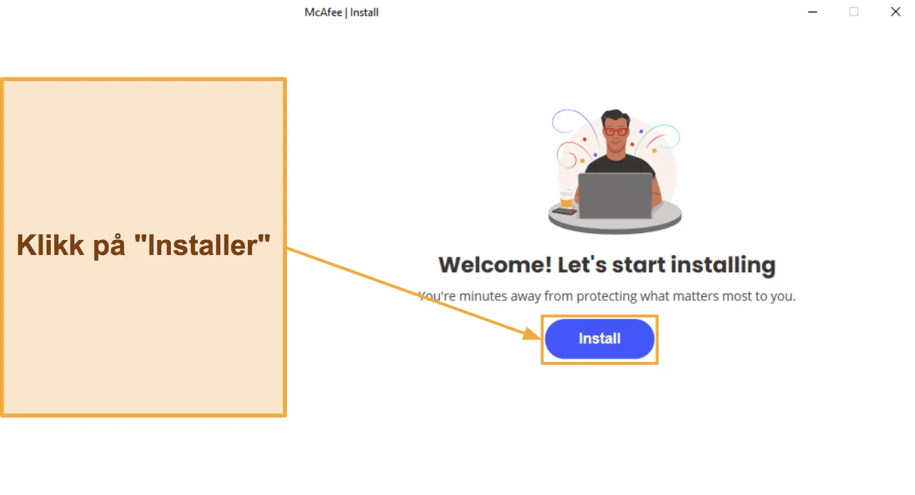 Start oppsettet og klikk på Installer-knappen for å begynne å installere appen.