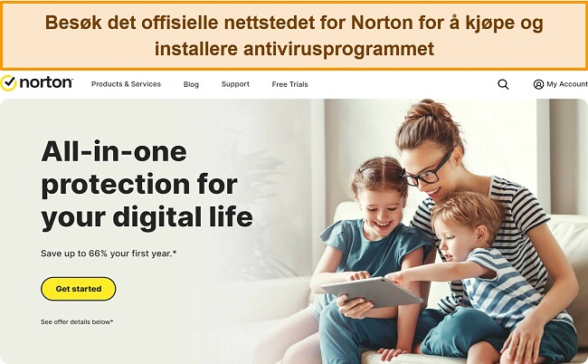 Skjermbilde av Nortons offisielle hjemmeside.