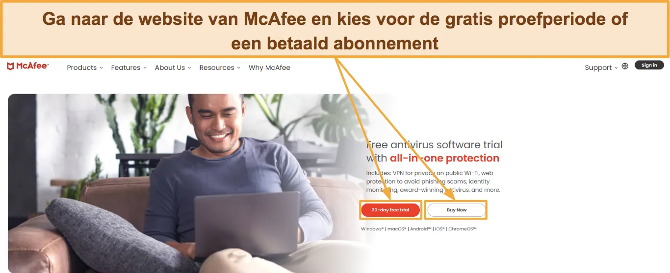 Screenshot van hoe u een McAfee-abonnement kiest.