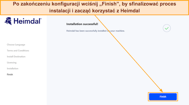 Zrzut ekranu przedstawiający zakończenie konfiguracji Heimdala