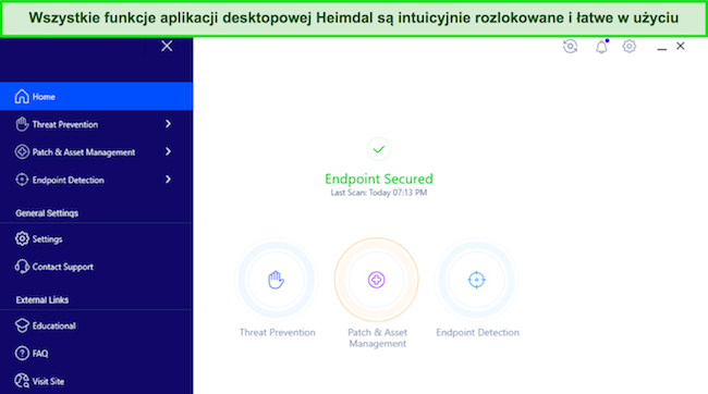 Zrzut ekranu przedstawiający intuicyjną aplikację komputerową firmy Heimdal