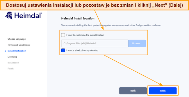 Zrzut ekranu przedstawiający ustawienia instalacji w konfiguracji Heimdala